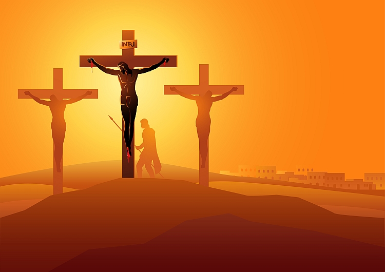 Biblical vector illustration series. Way of the Cross or Stations of the Cross, twelfth station, Jesus Dies On The Cross.