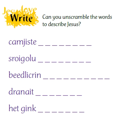 Five scrambled words that describe Jesus