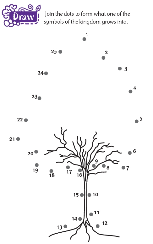 A dot-to-dot puzzle to create a picture of a tree