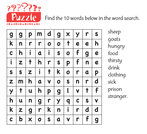 A wordsearch with ten words to look for