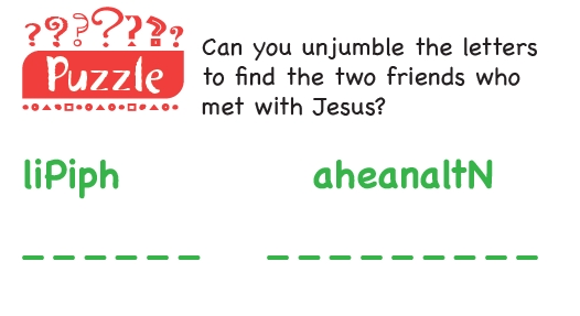 A puzzle with two words of Jesus's friends to unscramble