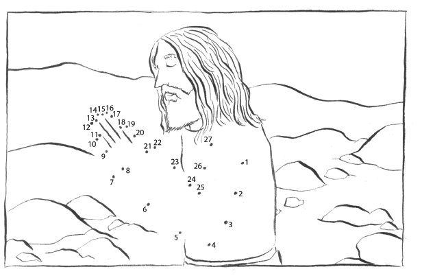 A dot-to-dot puzzle of Jesus praying