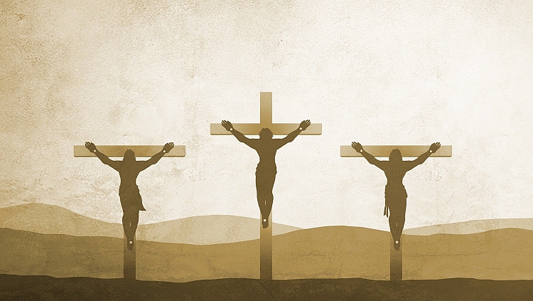 Jesus and the two criminals on the three crosses