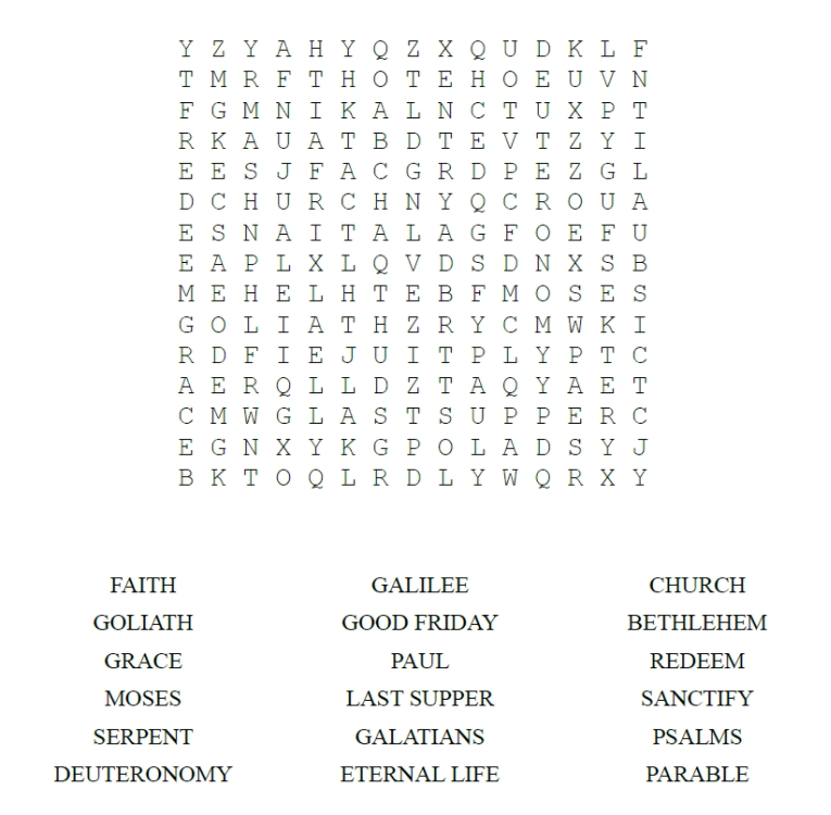 A Bible-themed wordsearch
