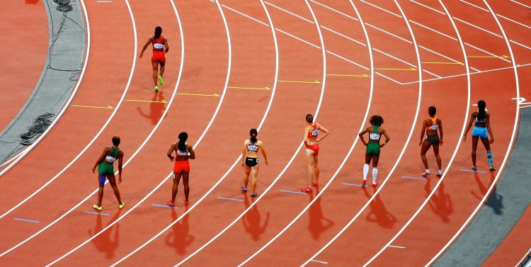 Runners lined up on a track