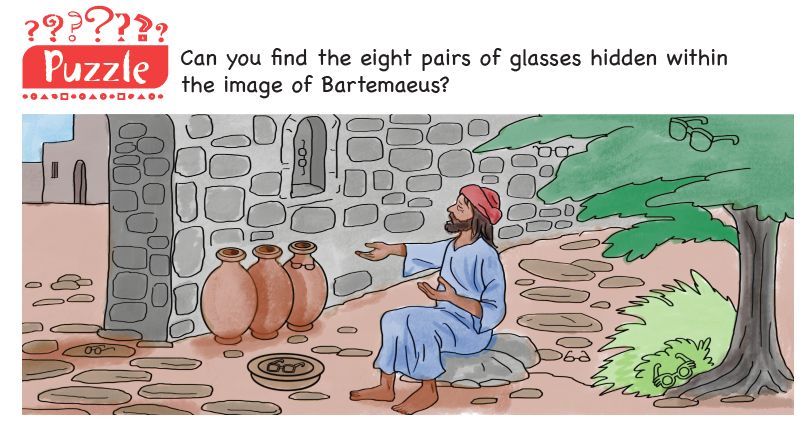 A puzzle with a picture of Bartimaeus and eight pairs of glasses hidden in the picture