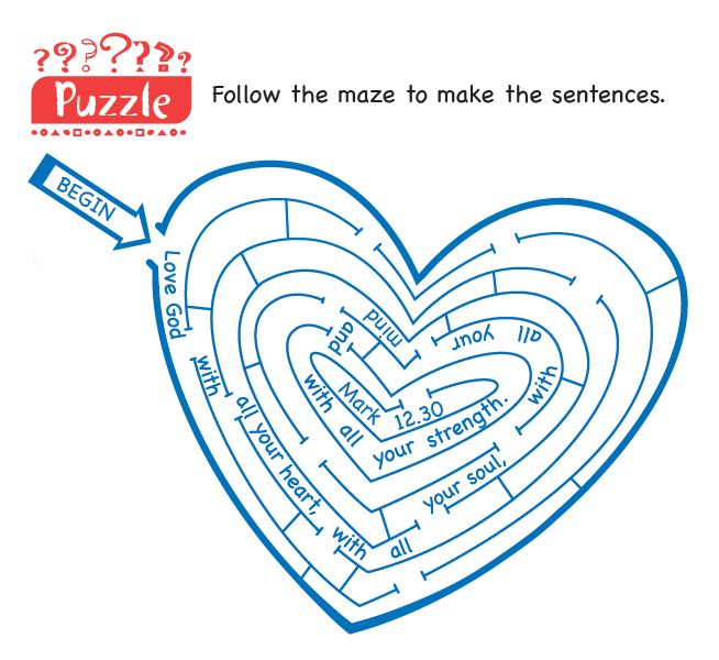 A puzzle following a maze to find words to form a sentence
