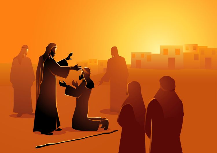 An illustration of Jesus healing the blind man