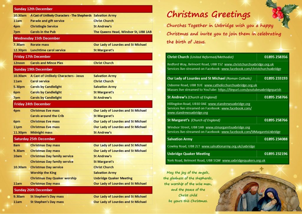 Landscape poster showing details of CTU Christmas services