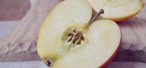 An apple cut in half