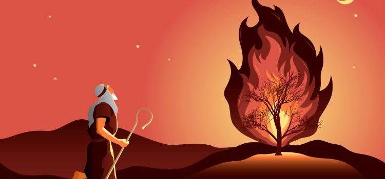 An illustration of Moses and the burning bush.
