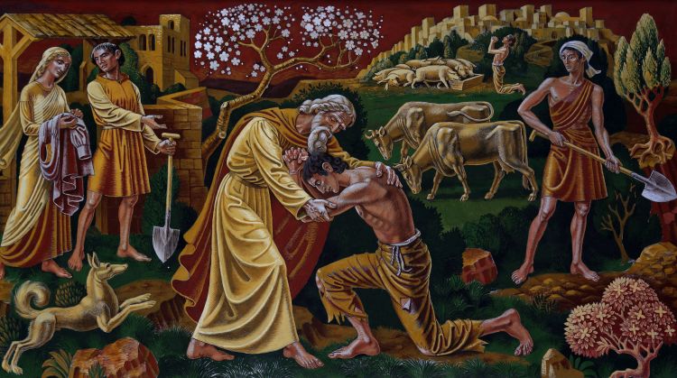 An illustration depicting the parable of the prodigal son