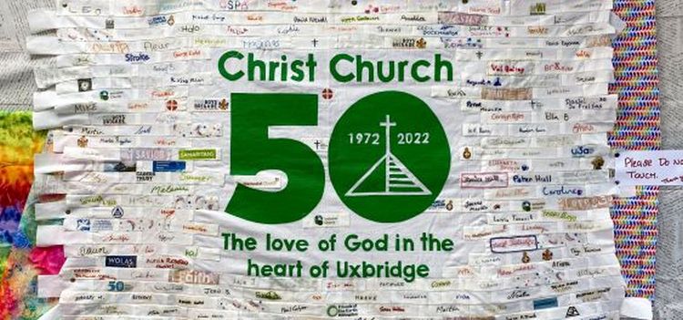 The Christ Church logo on the 50th anniversary wall hanging