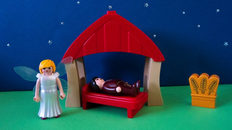 A Playmobil scene depicting the angel visiting Joseph