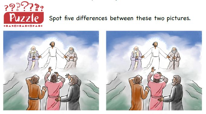 Two images depicting the transfiguration with five differences between the two images