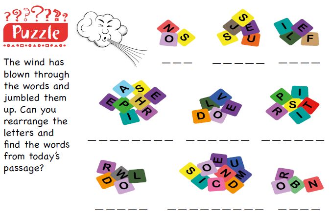 A puzzle with scrambled up words.