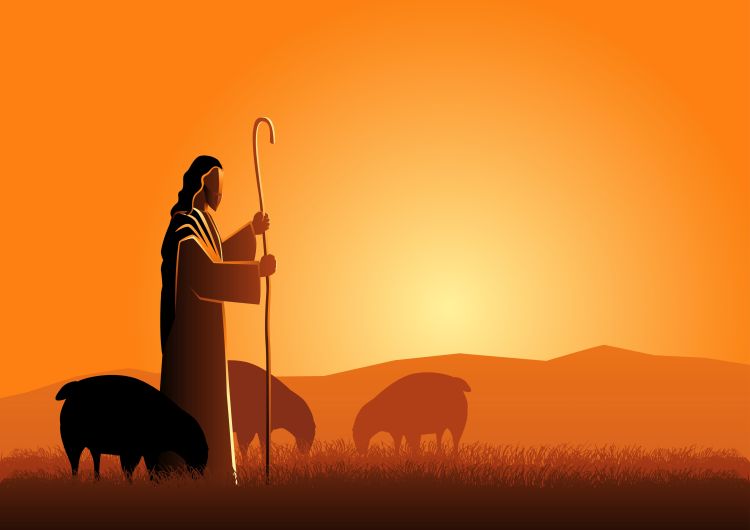 An illustration depicting Jesus as a shepherd