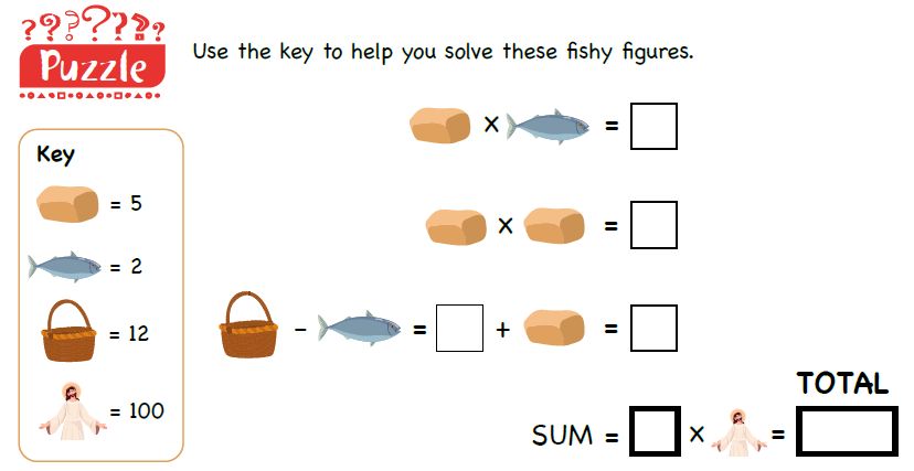 A maths puzzle with pictures to replace numbers