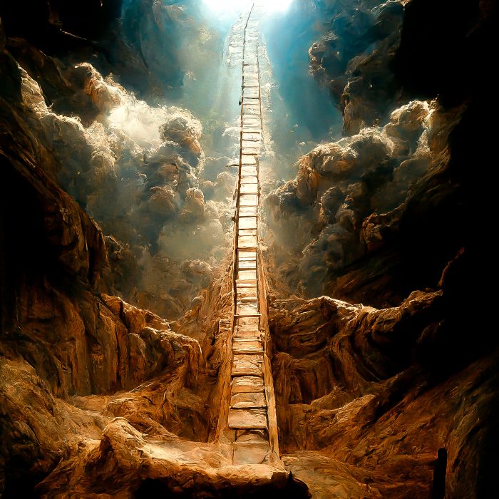 An illustration of a ladder reaching to the sky