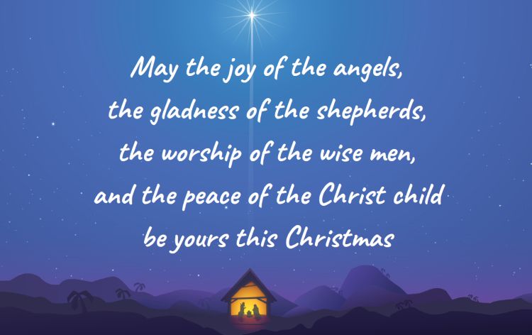 An silhouetted image of a stable with a star above on a blue background. The text reads "May the joy of the angels, the gladness of the shepherds, the worship of the wise men and the peace of the Christ child be yours this Christmas."