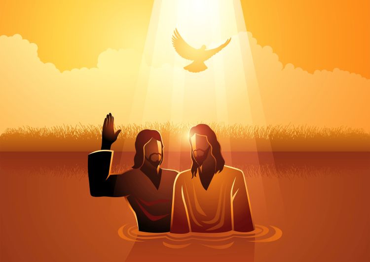 An illustration of Jesus being baptised by John