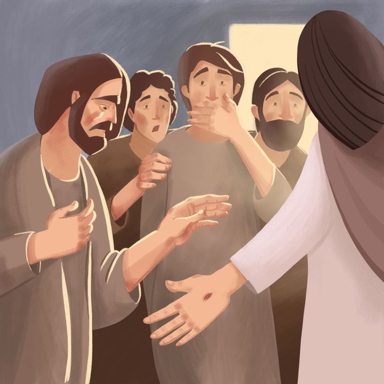An illustration depicting Jesus appearing to his disciples following his resurrection