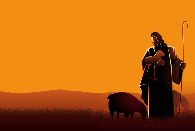 An illustration depicting Jesus as a good shepherd